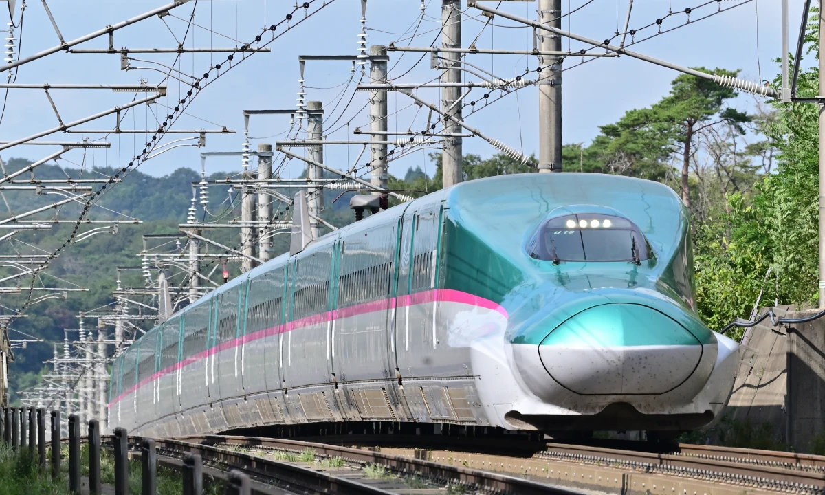 The E5 series Shinkansen operated by the East Japan Railway Company on Tohoku and Hokkaido Shinkansen services