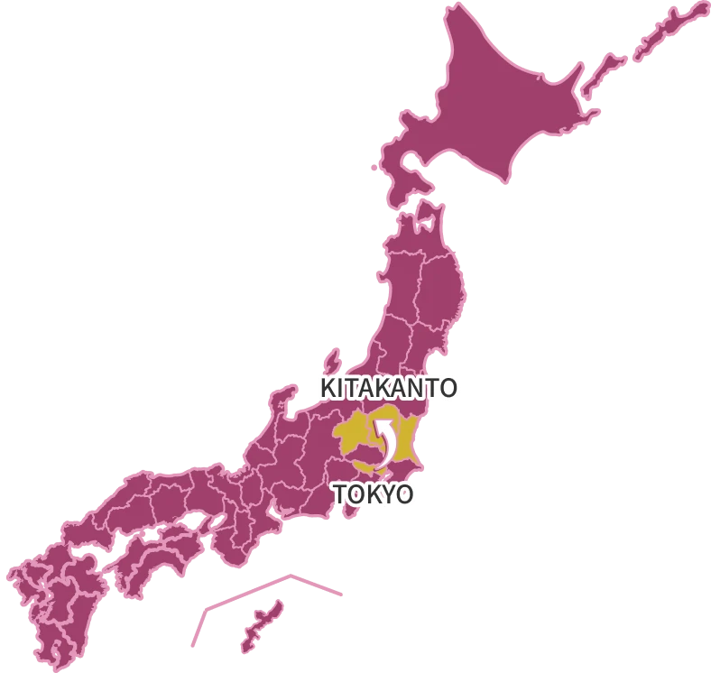 Map showing the locations of northern Kanto (Ibaraki, Tochigi, and Gunma) and Tokyo